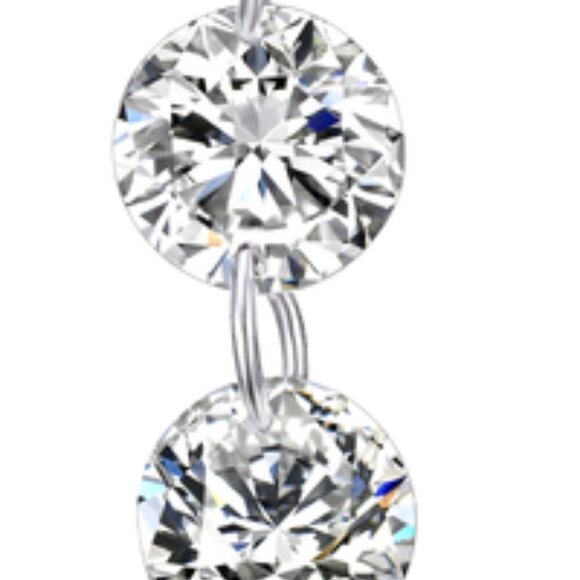 Necklace - Swarovski Crystal  - Triple Stones Drop Pendant, Rhodium Overlay, 18" - Picture 6 of 13